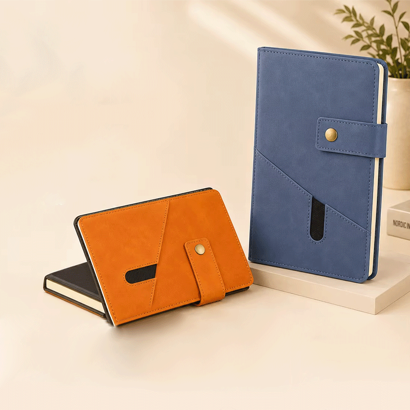 Functional PU Leather Notebook Snap Closure Front Pocket
