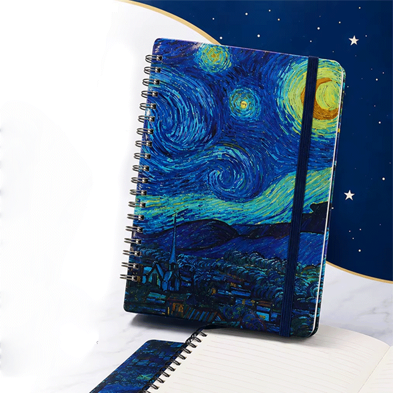 Spiral Notebook Starry Night Cover Elastic Band