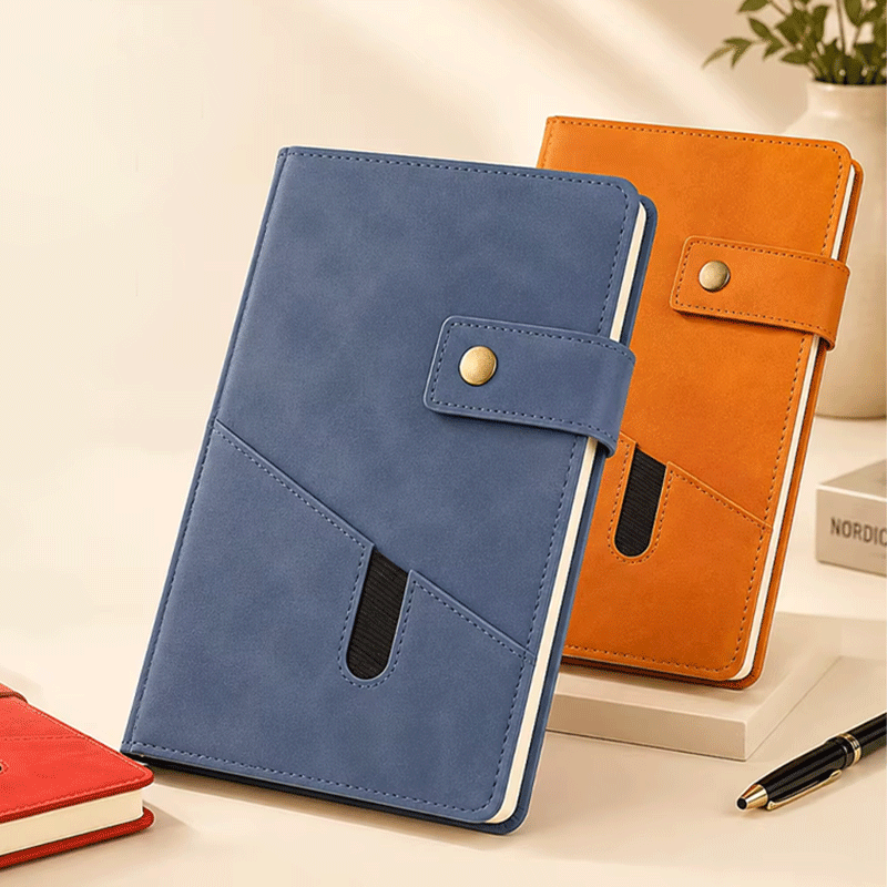 Functional PU Leather Notebook Snap Closure Front Pocket