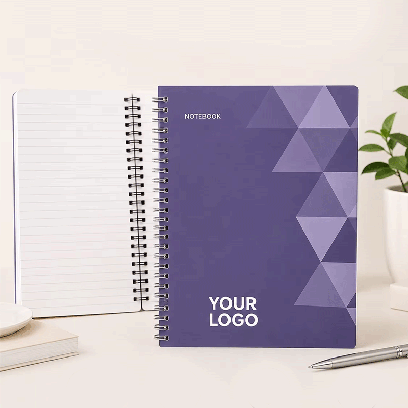 A5 Spiral Notebook Purple Geometric Cover
