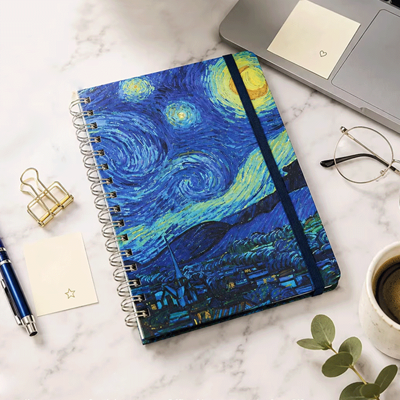 Spiral Notebook Starry Night Cover Elastic Band
