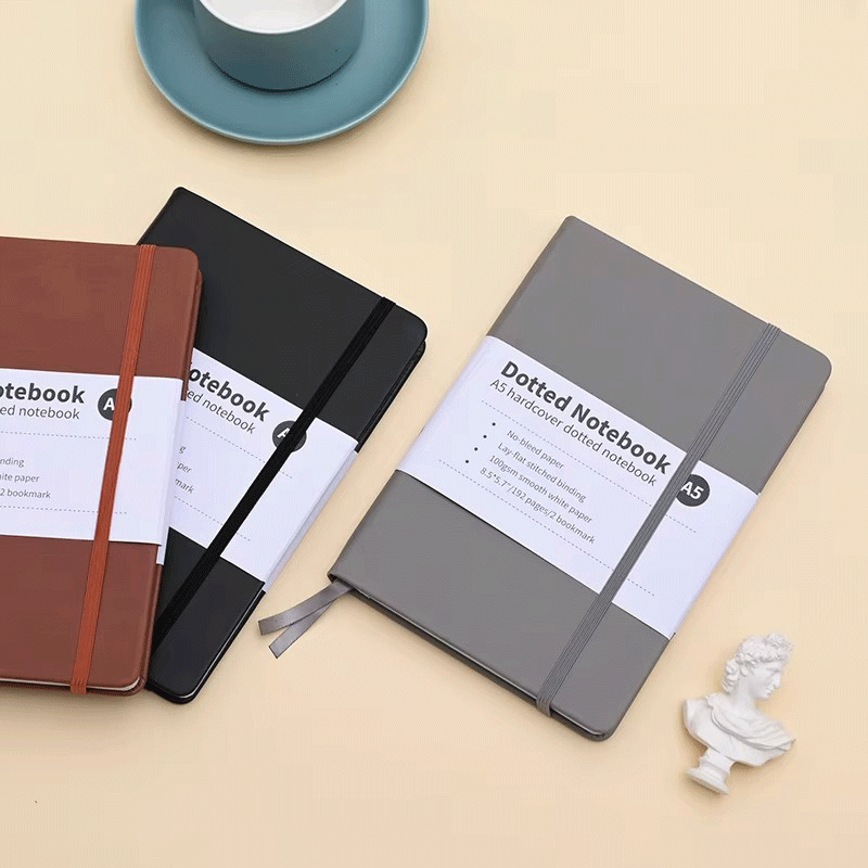 A5 PU Hardcover Dotted Grid Notebook Elastic Band