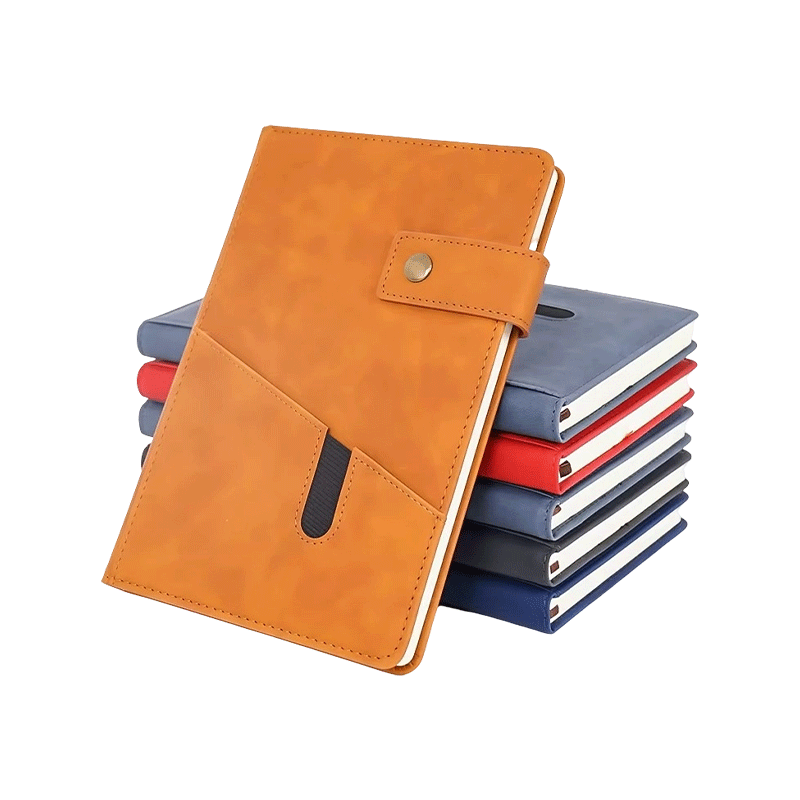 Functional PU Leather Notebook Snap Closure Front Pocket