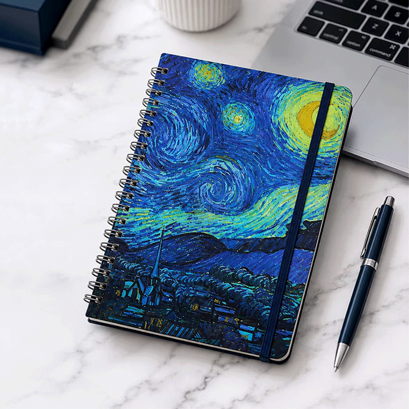 Spiral Notebook Starry Night Cover Elastic Band
