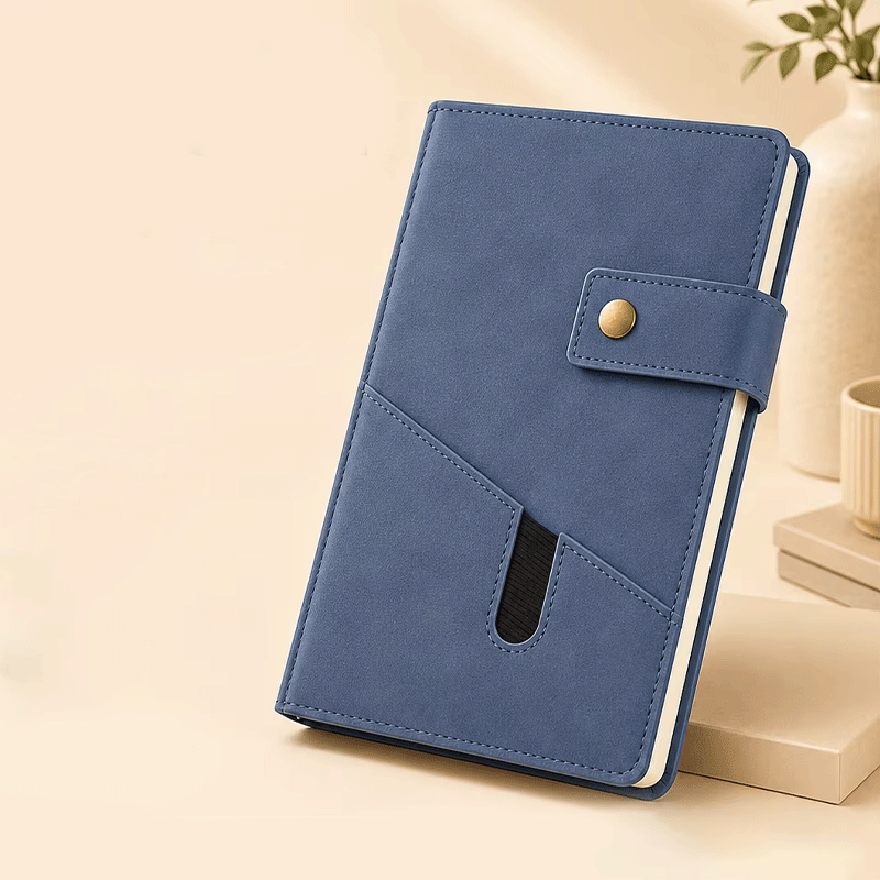 Functional PU Leather Notebook Snap Closure Front Pocket